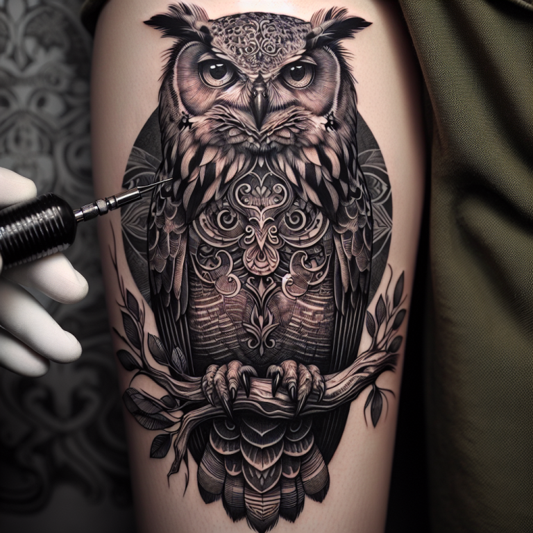 Black And Grey Owl Tattoo Generator